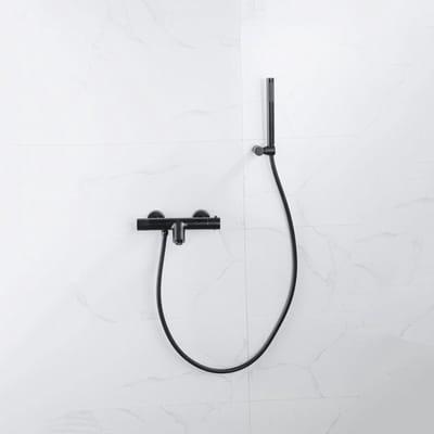 FugaFlow Eccelente Sobrado Badkamer Thermostatische badkraan met staafhanddouche, handdouchehouder en gladde doucheslang mat zwart
