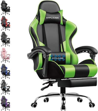 GTPLAYER Gamingstoel Ergonomische met Volledige Ondersteuning voor Hoofd, Lenden en Voeten, PU-Groen