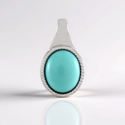 Cavill - Zilveren hanger 925 Sterling Zilver met Platinering - Campitos Ovaal Turkoois Cabochon 2,426 ct - Bezel Zetting - Mexicaans Design