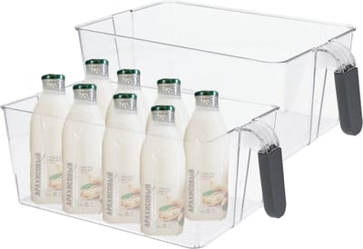 Excellent Houseware Koelkast/keuken organizer mand/bak - 2x - transparant - kunststof - L31 x B18 x H11 cm - groente/fruit lade - 6 liter