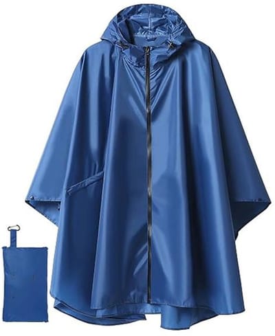 KZQ Waterdichte Lichtgewicht Poncho - Herbruikbaar, met capuchon, zakken, scheurvast, ademend - Unisex, ideaal voor buitenactiviteiten, wandelen, muziekfestivals, etc. - 143 cm breed - Marineblauw