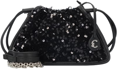Sequin Mini Bag Chain Drawstring Wo - Black Clutch Bags
