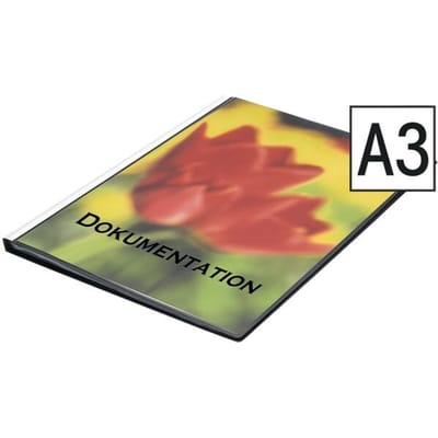 FolderSys presentatiemap met vak vooraan, voor A3, 30 hoesjes, zwart