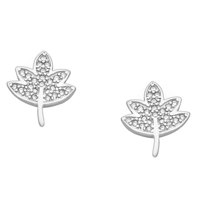 EAR IT UP - Oorbellen - Blad 5 - Push back oorknopjes - Leaf - Gerhodineerd 925 sterling zilver - Zirkonia - Pavézetting - 12 x 11 mm - 1 paar