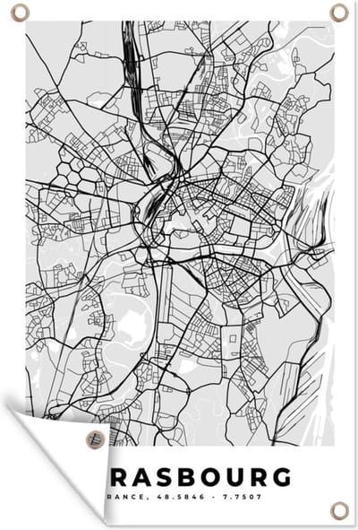 Muurdecoratie Kaart - Stadskaart - Strasbourg - Plattegrond - Frankrijk - 120x180 cm - Tuinposter - Tuindoek