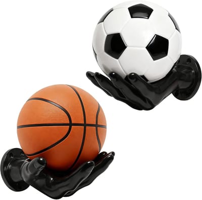 SnelShoppen - Basketball Storage Racks voor Wandmontage - Set van 2 PVC Ballenhouders - Inclusief 8 Schroeven en 8 Spijkers - Duurzaam en Robuust - Id