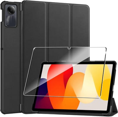 Dailygoods - Hoes voor Redmi Pad SE - Tabletcase - Drievoudige vouwhoes - Zwart - Beschermende folie - Ultraslank - Geschikt voor tablet