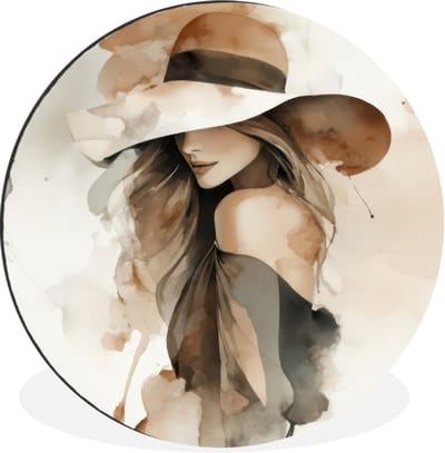 WallCircle - Wandcirkel - Muurcirkel - Mysterieus - Vrouw - Sepia - Aluminium - Dibond - 30x30 cm - Binnen en Buiten