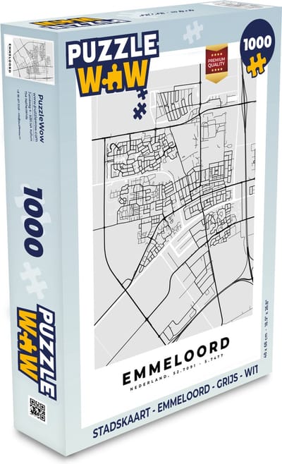 Puzzel Stadskaart - Emmeloord - Grijs - Wit - Legpuzzel - Puzzel 1000 stukjes volwassenen - Plattegrond