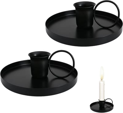 Set van 2 Zwarte Kaarsenhouders van Metaal voor Vintage Decoratie bij Bruiloften, Kerst en Eettafels