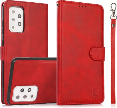 Perfeqt geschikt voor Samsung A72 Uitneembare PU leder hoesje met koord - Red Shade