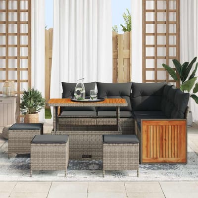 vidaXL - Tuinbank - Set - 9 - st - 7-Aantal - zitplaatsen - Grijs - poly - rattan