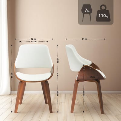 CLP Vangale Set van 2 eetkamerstoelen - Klassiek - gestoffeerd - buighouten onderstel - Kunstleer/walnoot/wit