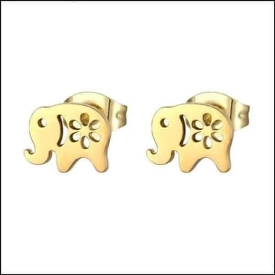 Aramat Jewels | Oorbellen | RVS Dieren Oorbellen Diverse Motieven - Dierenliefhebber Oorstekers | Olifant/Goudkleur-9x7mm | |8mm | Staal | Kinderen, Volwassenen | Verkleurd niet