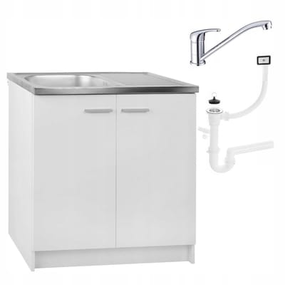 STAMAR - Keukenkast 80cm - Onderkast met Spoelbak met één compartiment + sifon + kraan - Wit