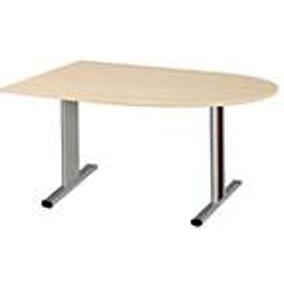 Schäfer Shop  Select Vergadertafel Planova, halve cirkel, 1400 x 1000 mm, esdoornpatroon, accentlijst bordeauxpaars