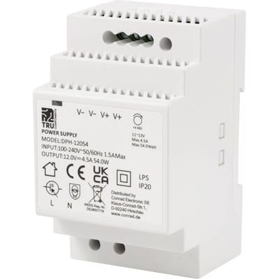 TRU COMPONENTS TC-10580816 DIN-rail netvoeding 12 V/DC 4.5 A 54 W Aantal uitgangen:1 x Inhoud 1 stuk(s)