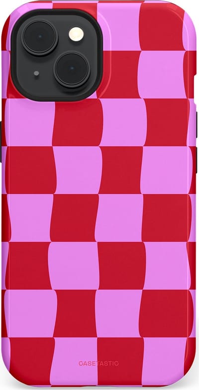 Casetastic hoesje geschikt voor Apple iPhone 15 - MagSafe - Dubbellaagse bescherming - Dansend Ruitje - Fashion Case - Rood Lavendel Roze