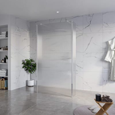 FugaFlow Eccelente Vetro Vrijstaande inloopdouche badkamer - 110x200cm - Helder geribbeld - antikalk - 8mm veiligheidsglas - 2 zijwanden 30cm - met wandarmen en hoekprofielen - Chroom -