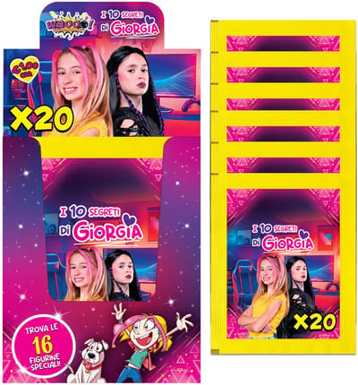 Dailygoods- Kaartenpakketten 20 stuks - Compatibel met Album 2026 - De 10 geheimen van Giorgia - Verzameling - Speelkaarten - Educatief materiaal - Ruilkaarten