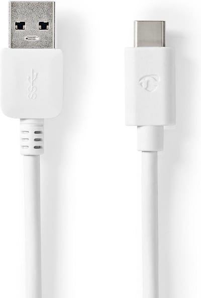 Nedis USB-Kabel - USB 3.2 Gen 1 - USB-A Male - USB-C Male - 60 W - 5 Gbps - Vernikkeld - 2.00 m - Rond - PVC - Wit - Doos