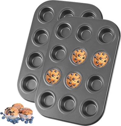 Mini Muffin Bakvormen 2-Pack - Premium Kleine Cupcake Pannen van Koolstofstaal