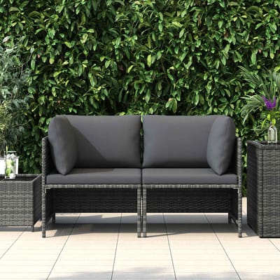 vidaXL - Tuinbank - 2-zits - met - kussens - poly - rattan - grijs