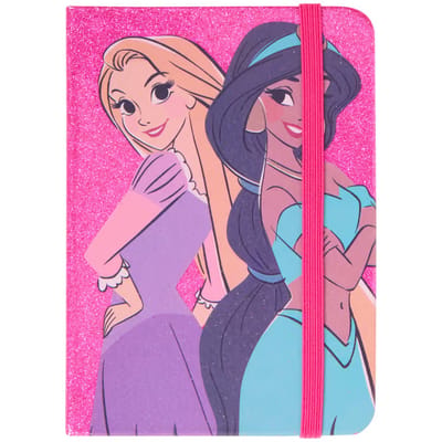 Disney Princess notitieboekje - notitieboek - glitter glamour - prinsessen Rapunzel & Jasmine - roze glimmend