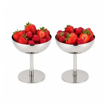 Aura – dessertschalen – 2-delig – RVS – zilver – 300 ml, 11 cm, vaatwasser