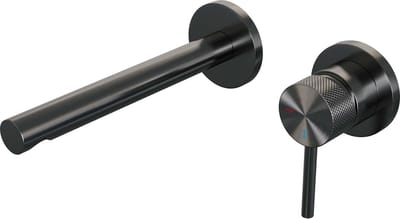 Brauer Gunmetal Carving inbouw wastafelmengkraan met rechte uitloop links en rozetten model A1 Gunmetal geborsteld PVD