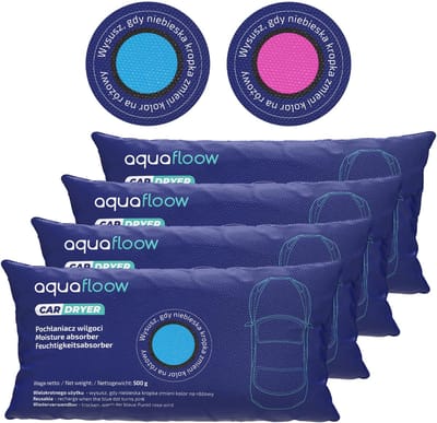 Aquafloow, ontvochtiger 500g, auto luchtontvochtiger, vochtopnemer, herbruikbaar, silicagel, elimineert mistige voorruiten, silicagel-vochtvanger, 4 stuks