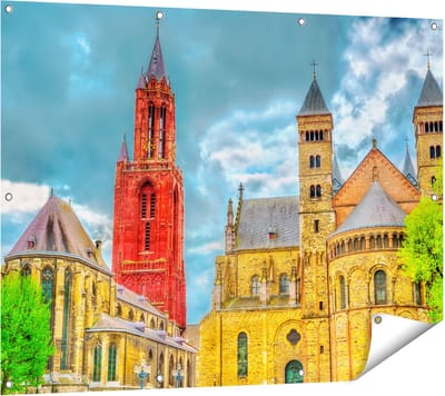 Gards Tuinposter Basiliek van Sint Servaas in Maastricht - 120x90 cm - Tuindoek - Tuindecoratie - Wanddecoratie buiten - Tuinschilderij