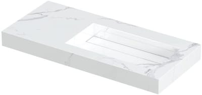 INK Pitch Wastafel Keramische Slab Rechts met Drain en Front en Side Skirts Zonder Kraangat - 1000x450x90 mm - Statuario Glans