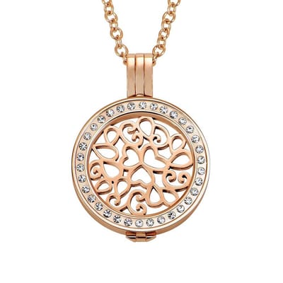 Quiges - Munthouder met Ketting en Munt 25mm Hartjes - RVS Rose Goudkleurig met Zirkonia - EPRHZ675