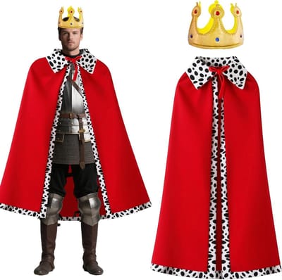 Koninklijke Cape voor Volwassenen (130 cm), Kostuumset voor Koningin met Kroon, Perfect voor Halloween, Toneelstukken en Verkleedpartijen