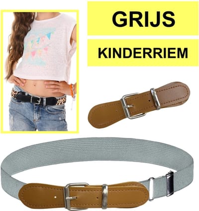 Fako Fashion - Kinderriem Elastisch Oval - Elastische Riem Voor Kinderen - Rekbare Riem - Broekriem - Stretch Riem - Natural - Grijs