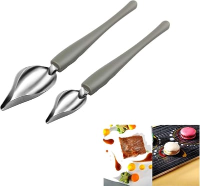 2 Stuks Dessertlepel van roestvrij staal - Tuit met sauslepelontwerp - Nauwkeurig koken en decoratieve lepel - 7,4 * 3,8 * 20 cm - Eén maat past iedereen - Geschikt voor thuisgebruik, decoratieve borden, taarten, desserts, enz. - Zilver