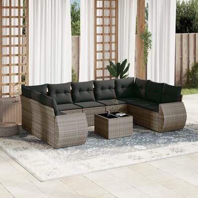 vidaXL - 10-delige - Loungeset - met - kussens - poly - rattan - grijs