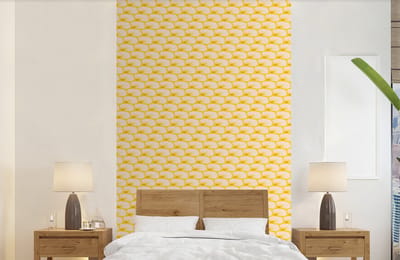 Behang - Fotobehang Art Deco - Design - Schelp - Geel - Breedte 150 cm x hoogte 240 cm