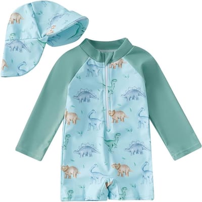 Lange Mouwen Badpak voor Baby Jongens met Hoed - Geschikt voor Kinderen van 6 Maanden tot 6 Jaar, Ideaal voor Zwemmen en Zomeractiviteiten