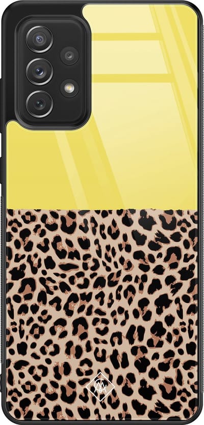 Casimoda® hoesje - Geschikt voor Samsung Galaxy A52 5G - Luipaard Geel - Luxe Hard Case Zwart - Backcover telefoonhoesje - Geel