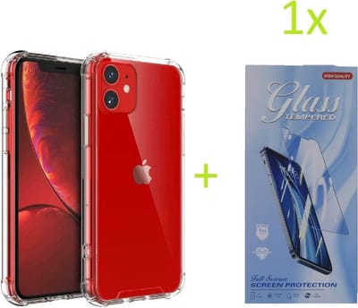 Backcover Geschikt voor: iPhone 11 - Anti Shock Silicone Bumper - Transparant + 1X Tempered Glass Screenprotector