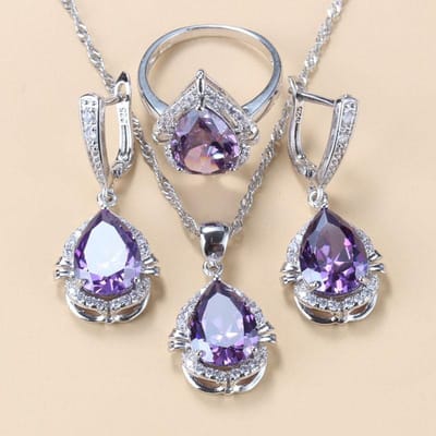 Ensembles de Bijoux Goutte d'Eau avec Zircone Cubique Verte Collier et Boucles d'Oreilles de Mariée pour Femmes Accessoire de Mariage 8 gray