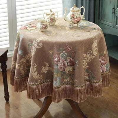 Europese Luxe Ronde Tafelkleden Roos Jacquard Eettafelkleed Kwasten Retro Chenille Tafelkleed Bruiloft Feest Evenementen Thuis 140cm-Round
