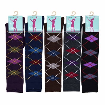 Junior - 90% coton + 5% polyamide + 5% élasthanne - niet naadloos -mi bas junior fantasie - 5 paar - zwart - blauw - antraciet - paars - bruin - maat 35/38