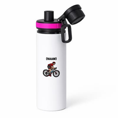 Hacebo® - Wielren met eigen naam waterfles met draaidop roze - Wielrennen - Wielrenner - Sport - water fles - 850ML