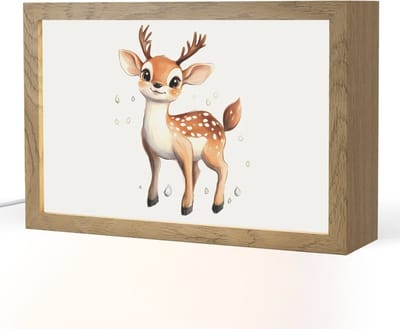 Nachtlampje 30x20 cm - Kinder lampje - Hert - Dier - Bruin - Tafellamp kinderkamer - Slaapkamer lamp - Bedlamp kinderen - Kinderlampje stopcontact - Wandlamp babykamer - Nachtlampjes