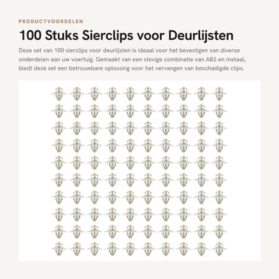 Dailygoods- Sierclips voor Deurlijst - 100 Stuks - Vervanging voor Vivaro-A 2001-2014 - ABS+Metaal - Bevestigingsmiddelen - OEM-nummers 7701470769/500339745 - Bevestigingsclips