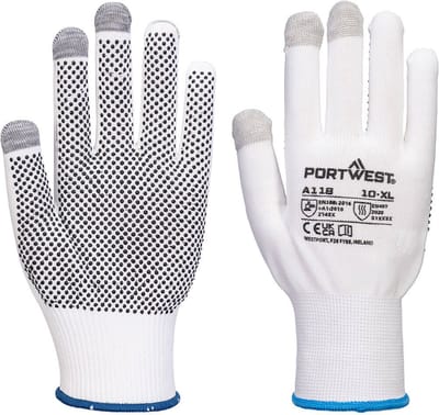 Portwest Grip 13 PVC Touchscreen Handschoen met dots (Pk12) - Wit/grijs - XL