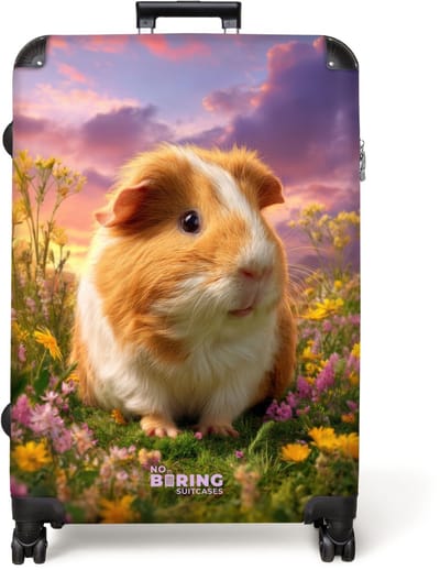NoBoringSuitcases.com® - Koffer groot - Reiskoffer lichtgewicht - Hamster tussen de bloemen met zonsondergang - Rolkoffer met 4 wielen - Grote trolley XL - 98 liter bagage